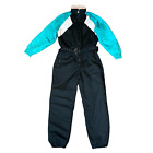 Ski Lion Womens Snowsuit Ski Suit Ladies Large 80s Pockets Belt Vintage Blue Blk