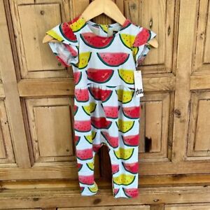 Tea Collection 6 - 9 Months Petal Sleeve Baby One Piece Romper Watermelon