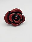 Vintage Black Red Lucite Plastic Rose Flower Chunky Ring Size 8