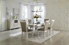 SILVER MIRROR DINING TABLE CRYSTAL FAUX LEATHER CHAIRS DINING ROOM FURNITURE SET
