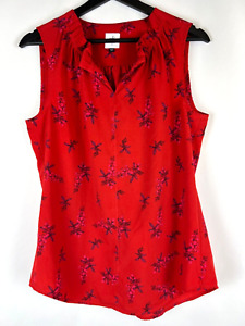 CAbi #5222 Women's Red Sprig Floral Ruffle V-Neck Sleeveless Top Blouse Small S