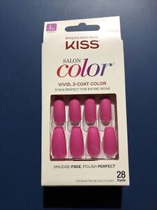 Kiss Nails Salon Color Press or Glue Manicure Long Gel Coffin Matte Pink