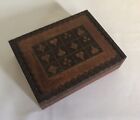 Vintage Decorated Wooden Double Playing Card Holder Storage Box Hinged Lid