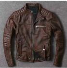 Men Café Racer Biker Leather Jacket Motorcycle Distressed Brown Genuine Leather