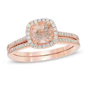 Morganite and 1/4 CT. T.W. Diamond Frame Bridal Set in 14K Rose Gold 6.0mm Size5