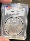 2019 $1 American Silver Eagle PCGS MS70 First Strike American Flag Label