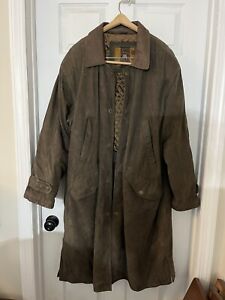 Structure Brown Leather Front Snap Lined Trench Coat Jacket Drawstring Mens L