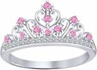 Round Multi Stone Aurora Princess Crown Ring 14k White Gold Plated Sterling