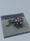 VINTAGE 925 STERLING SILVER MARCASITE COLLECTION PURPLE STONE FLOWER BROOCH PIN