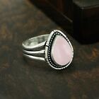 Rose Quartz 925 Sterling Silver Bohemian Handmade Ring, Teardrop Gemstone Ring