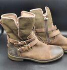 UGG Simmens Boots Women 8 Brown Leather Shearling Winter Snow Buckle Strap Zip