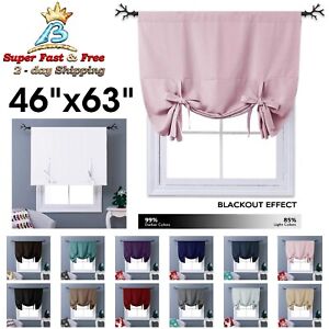 Blackout Thermal Drapes Curtains Tie Up Shades Short Kitchen Window Decors 63