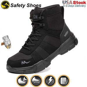 Mens Steel Toe Shoes Lightweight Safety Sneakers Work Boots Indestructible black
