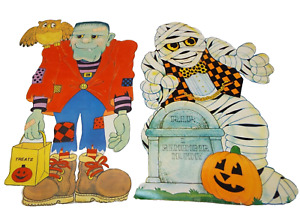 VTG 1984 Peck Inc Frankenstein and Mummy Double Sided DieCut Decorations Lot