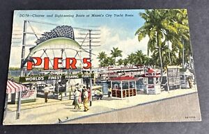 New ListingVintage Postcard: PIER 5, Charter-Sightseeing Boats~Miami City Yacht Basin ~ FL