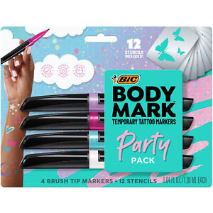 BODYMARK Party Pack Temporary Tattoo Marker for Skin, Premium Brush Tip,