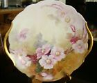 New ListingANTIQUE HAND PAINTED UNMARKED LIMOGES CAKE PLATE, SERVING TRAY, WILD ROSES, 10