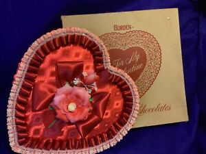 Vintage Candy Heart Box Valentine Red Satin Ribbon Tulle Flower XL 13