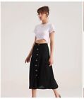 NWT Commense Women's S Black Button Front Pull On Midi Skirt