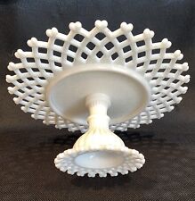 Westmoreland Vintage Milk Glass Cake Stand Open Lace Weaved Pattern