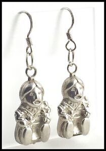 VINTAGE .925 Sterling Silver, Sitting Peasant Dangling Earrings, French Wires