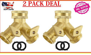 Solid Brass Double Two Way Tap Garden Connector Adaptor Hose Splitter (2 PACK)
