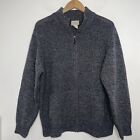 LL BEAN Mens 100% Lambswool Chunky Knit Full Zip Cardigan Sweater Gray Size L