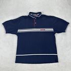 Vintage Tommy Hilfiger Polo Shirt Men 2XL Blue White Striped Spellout Logo USA