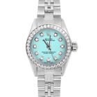 Rolex Ladies Oyster Perpetual Turquoise Diamond Dial Diamond Bezel Watch