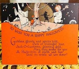 MINT Antique Vintage Halloween Greeting Card Decoration Gold Rust Craft #4 1920s