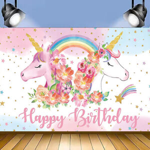 Girls Rainbow Unicorn Backdrop Birthday Party Banner Studio Photo Background