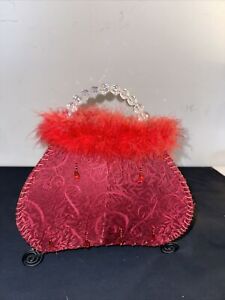 New ListingRed Feather Trim Acrylic Tassels Purse Table Lamp with Beaded Handle