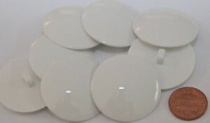 8 Large Slightly Domed Shiny Glossy White Plastic Shank Buttons 1 3/8