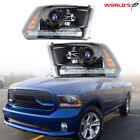 Pair Headlight For 2009-18 Dodge Ram 1500-3500 Halogen w/ LED DRL Black Housing (For: 2015 Ram 1500 Laramie)