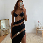 Women Sexy Mesh Patchwork Dress Sleeveless Hollow Out Party Clubwear Camisole