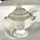 Antique Red Cliff White Ironstone Soup Tureen with Ladle Grape Pattern