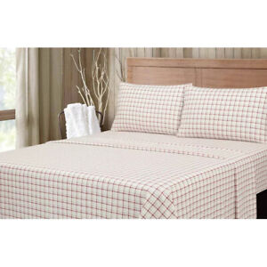 4-Piece Flannel Sheet Set, Red Plaid, Full