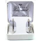 14K White Gold Diamond Hoop Earrings with Blue Jewelery Gift Box