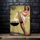 Vintage Barbeque Fanning Smoke - Gil Elvgren Collectible Metal Tin Sign Poster