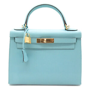 HERMES Kelly 28 Handbag Epsom leather Blue sky blue Used Women Y GHW