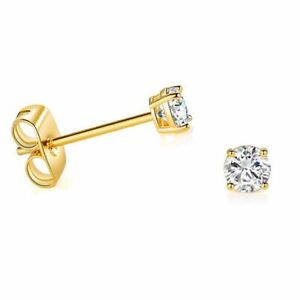 Solid 14k Yellow Gold Solitaire Round Cubic Zirconia CZ Stud Earrings