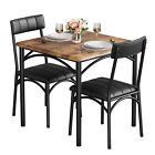 Metal and Wood Square Dining Table Set for 2 Kitchen Table and Upholstered Chair