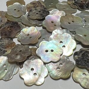 FLOWER Shape Real Mother Of Pearl Shell Rainbow/Iridescent Button MOP 5 sizes 2h