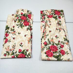 vintage bibb curtain panel drapery pair pinch pleat red roses prest usa mcm