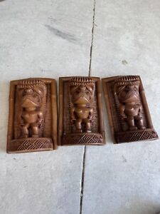 VINTAGE Coco Joe’s Set of 3 TiKi Hapa Wood BOOKENDS Statues Made in Hawaii HW 46
