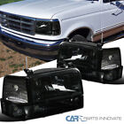 Fit 92-96 Ford F150 F250 F350 Bronco Smoke Headlights+Bumper Lights+Corner Lamps (For: 1996 Ford F-150)