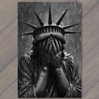 Postcard Statue of Liberty Weeps Cry Sorrow City Background New York Sad For USA