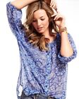 CAbi Shirt Womens Small S Style #318 Blue Floral Print Peasant Blouse Sheer
