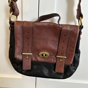 Fossil long live Vintage 1954 Leather crossbody messenger bag In Black And Brown