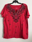 Talbots X Womens Plus Size 1x Top Red Embroidered With Beads Casual